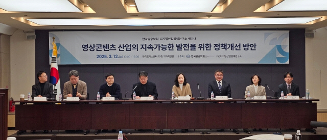 12일 한국프레스센터에서 한국방송학회·디지털산업정책연구소 공동주최 '영상콘텐츠 산업의 지속가능한 발전을 위한 정책개선 방안' 세미나가 열리고 있다. 김미경기자